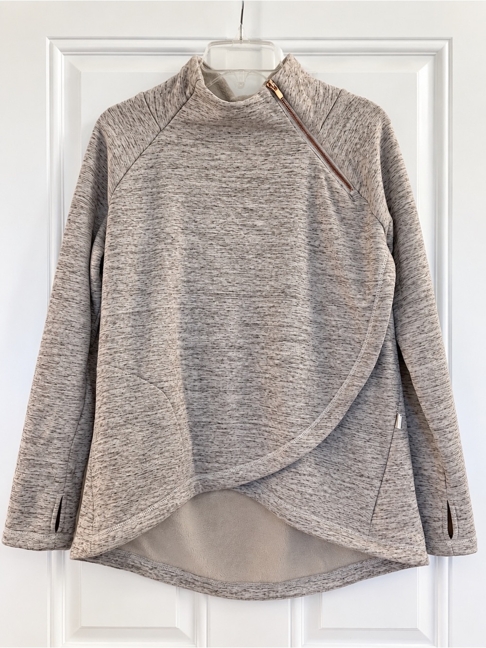 Athleta Cream Heathered Wrap-Front Turtleneck Pullover with Zip/Size L/Like New
